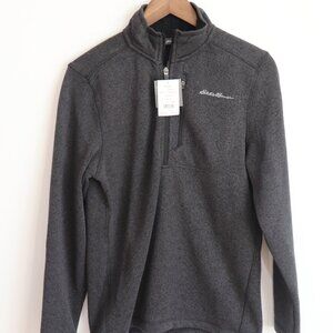 Eddie Bauer Radiator Fleece 1/4 Zip Sweater Black Heather Sz S NWT